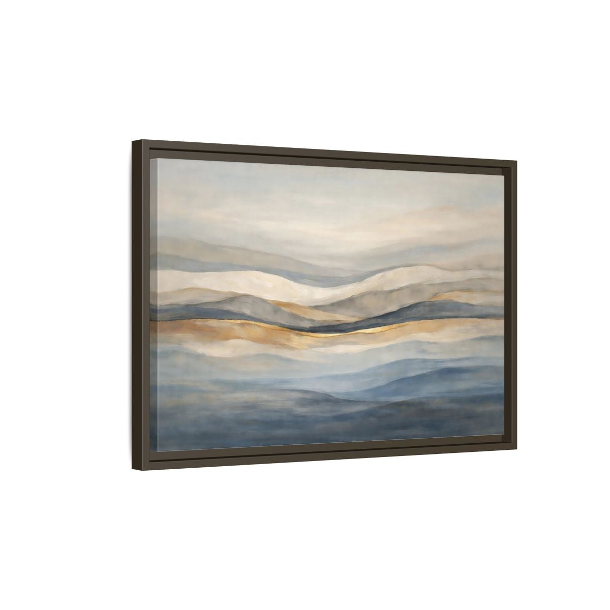 Side Mockup 2. Nature Rolling Hills Blue Gold Landscape shown as stretched canvas wall art