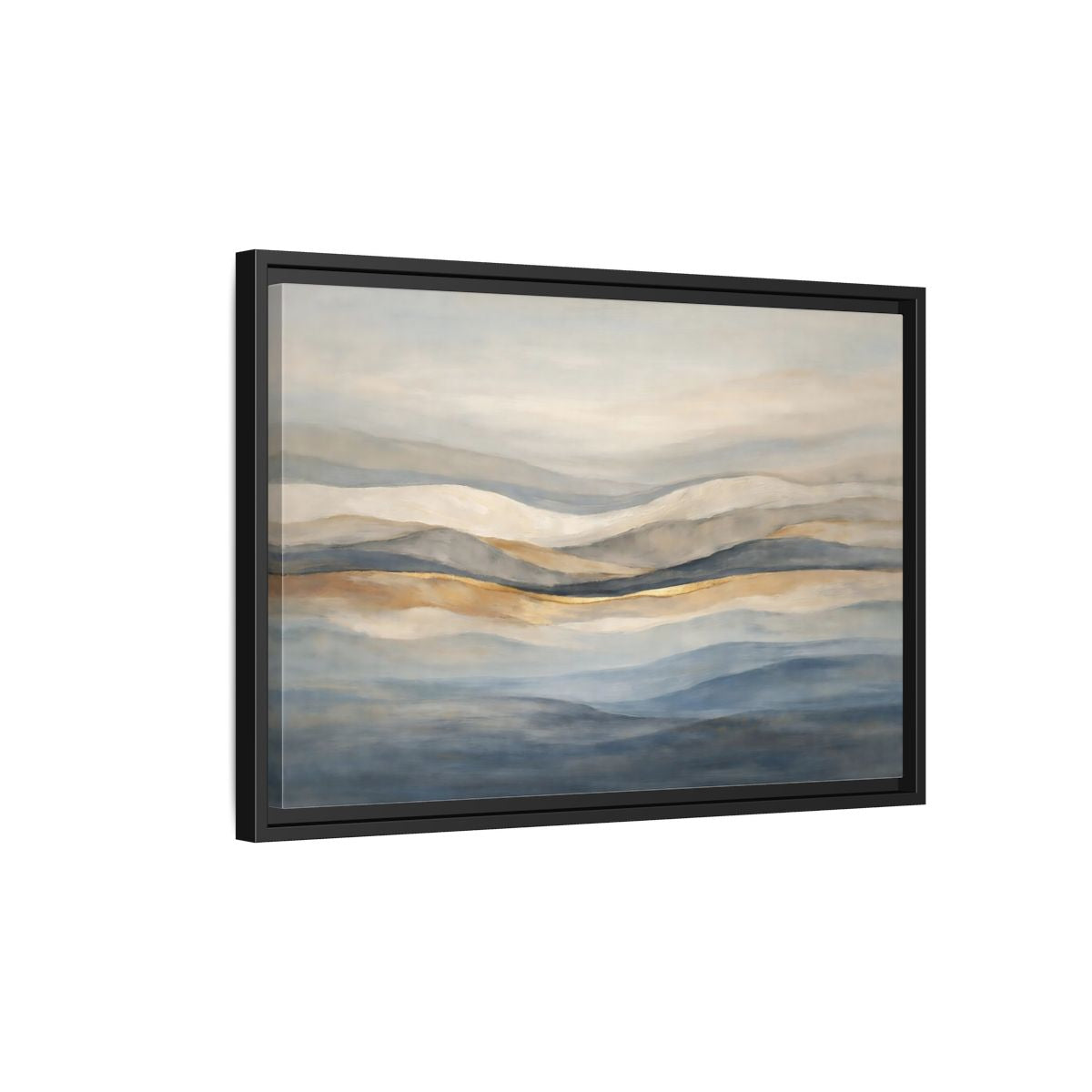 Side Mockup 3. Nature Rolling Hills Blue Gold Landscape shown as stretched canvas wall art