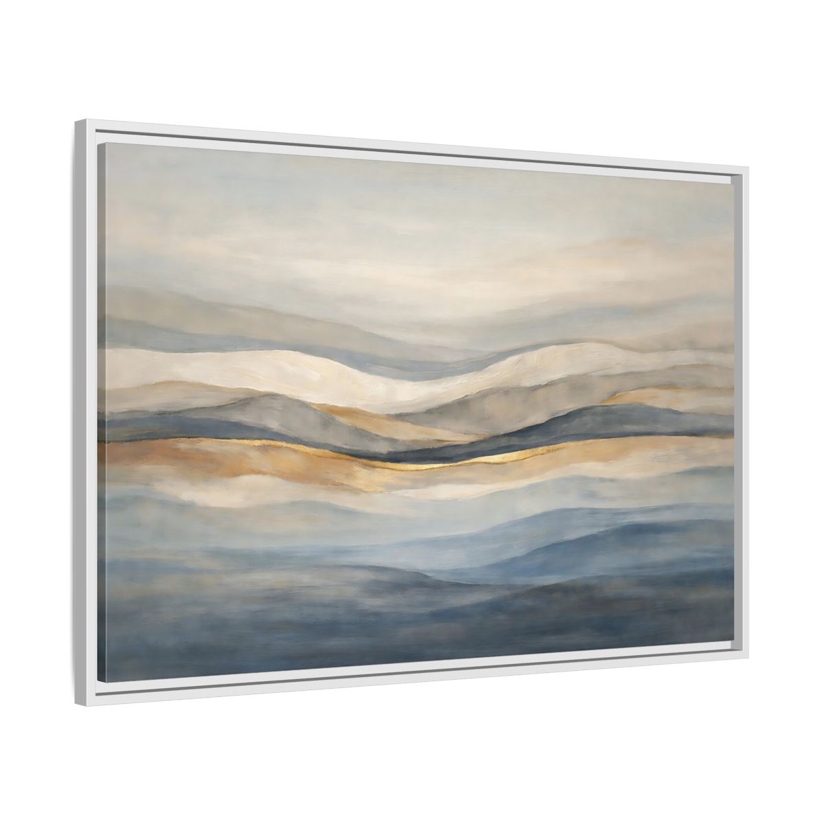 Side Mockup 8. Nature Rolling Hills Blue Gold Landscape shown as stretched canvas wall art