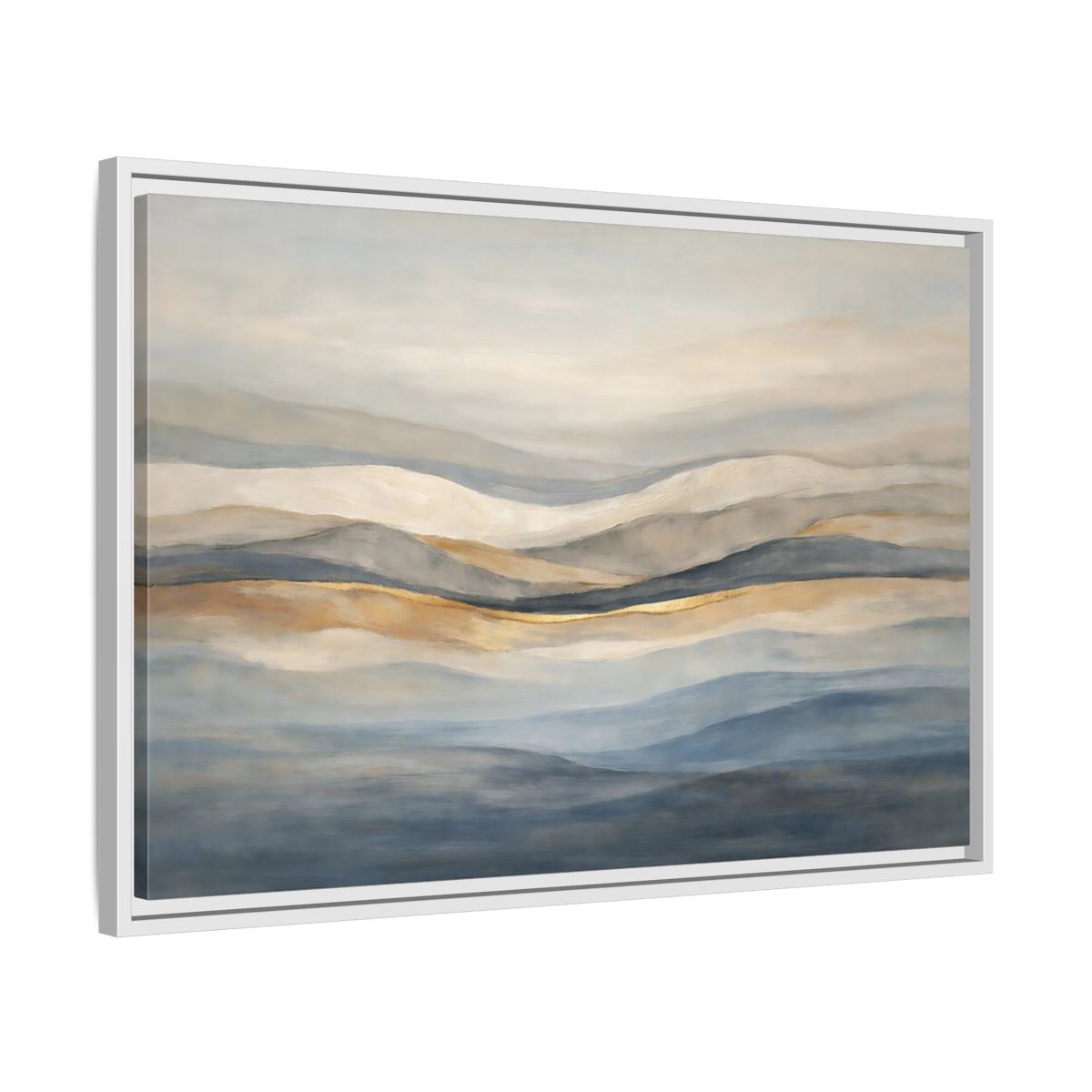Side Mockup 10. Nature Rolling Hills Blue Gold Landscape shown as stretched canvas wall art