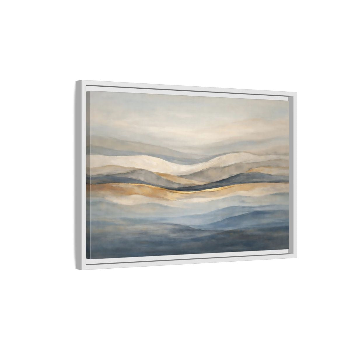 Side Mockup 1. Nature Rolling Hills Blue Gold Landscape shown as stretched canvas wall art