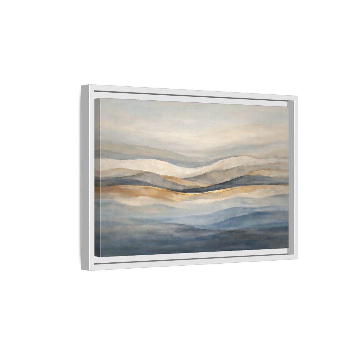 Side Mockup 4. Nature Rolling Hills Blue Gold Landscape shown as stretched canvas wall art