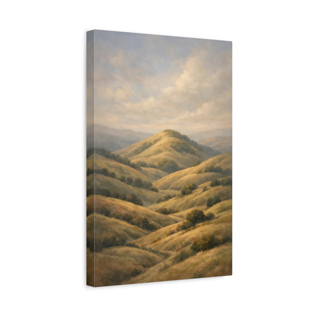 Side Mockup 4. Nature Rolling Hills Golden Hills shown as stretched canvas wall art