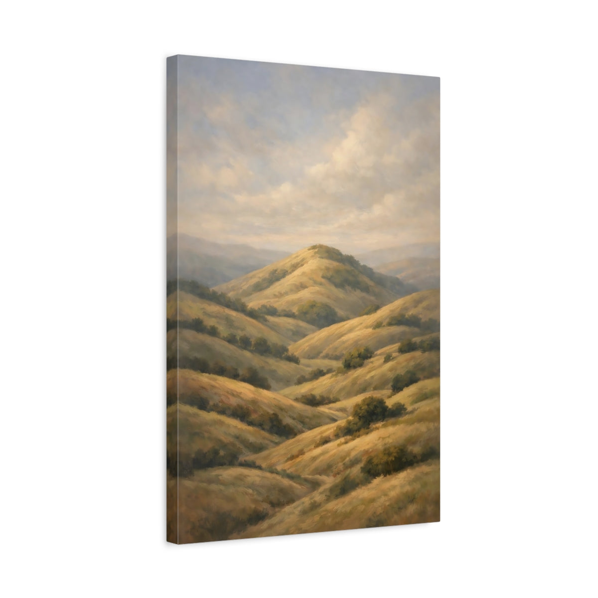 Side Mockup 3. Nature Rolling Hills Golden Hills shown as stretched canvas wall art