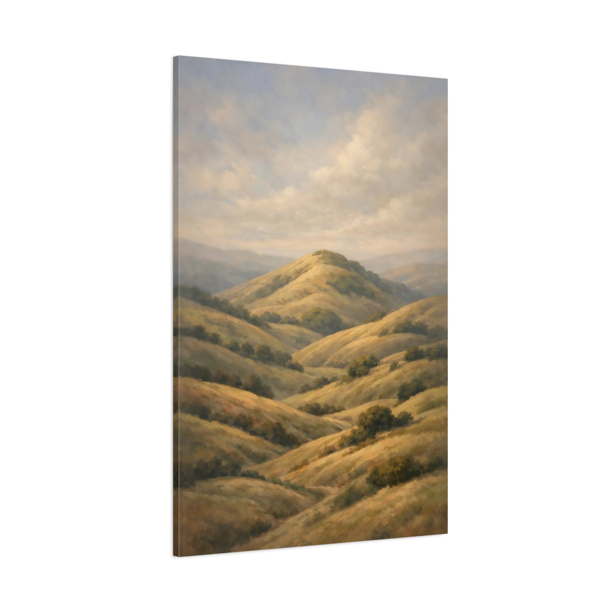 Main Mockup. Nature Rolling Hills Golden Hills shown as stretched canvas wall art