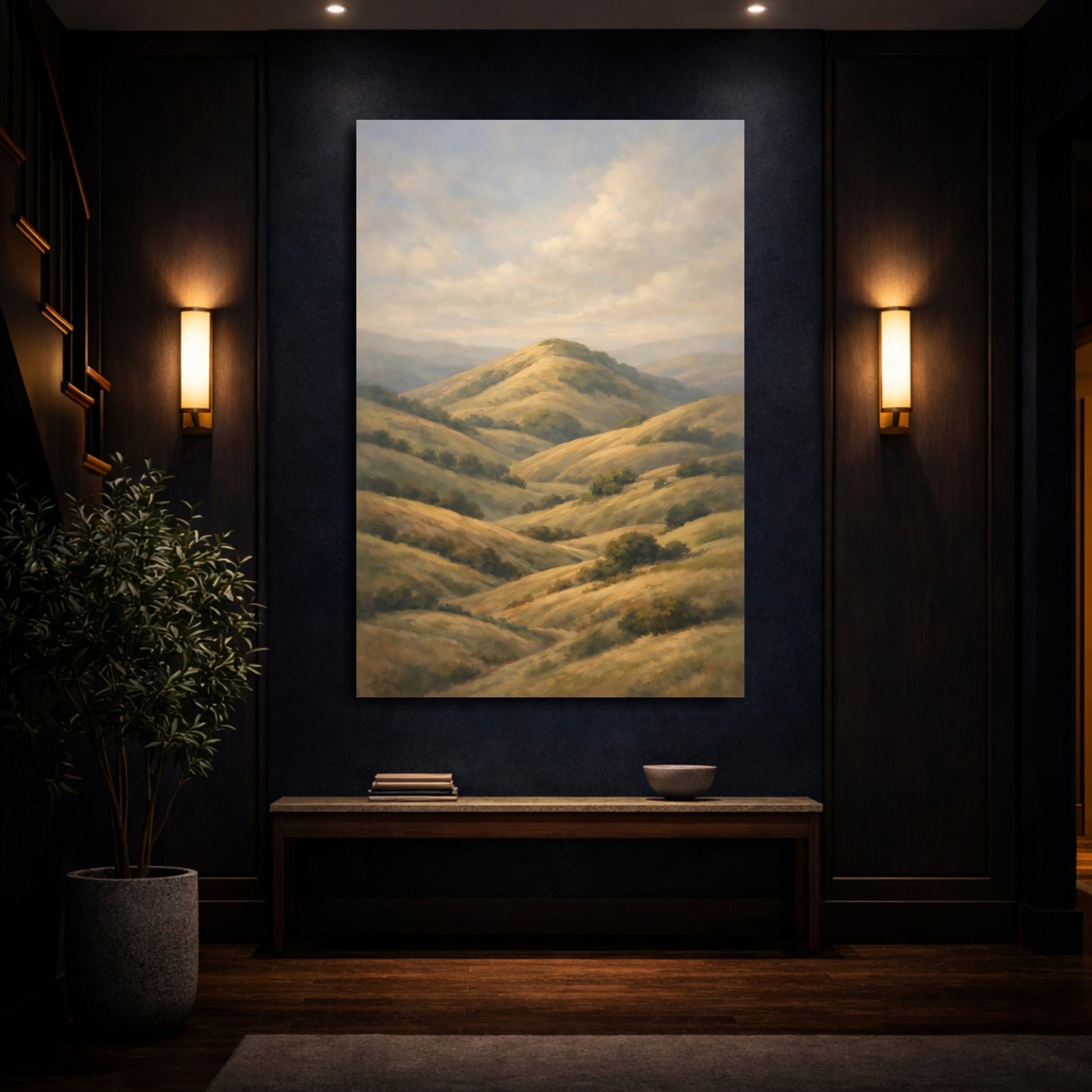 Mockup 3. Nature Rolling Hills Golden Hills shown as stretched canvas wall art