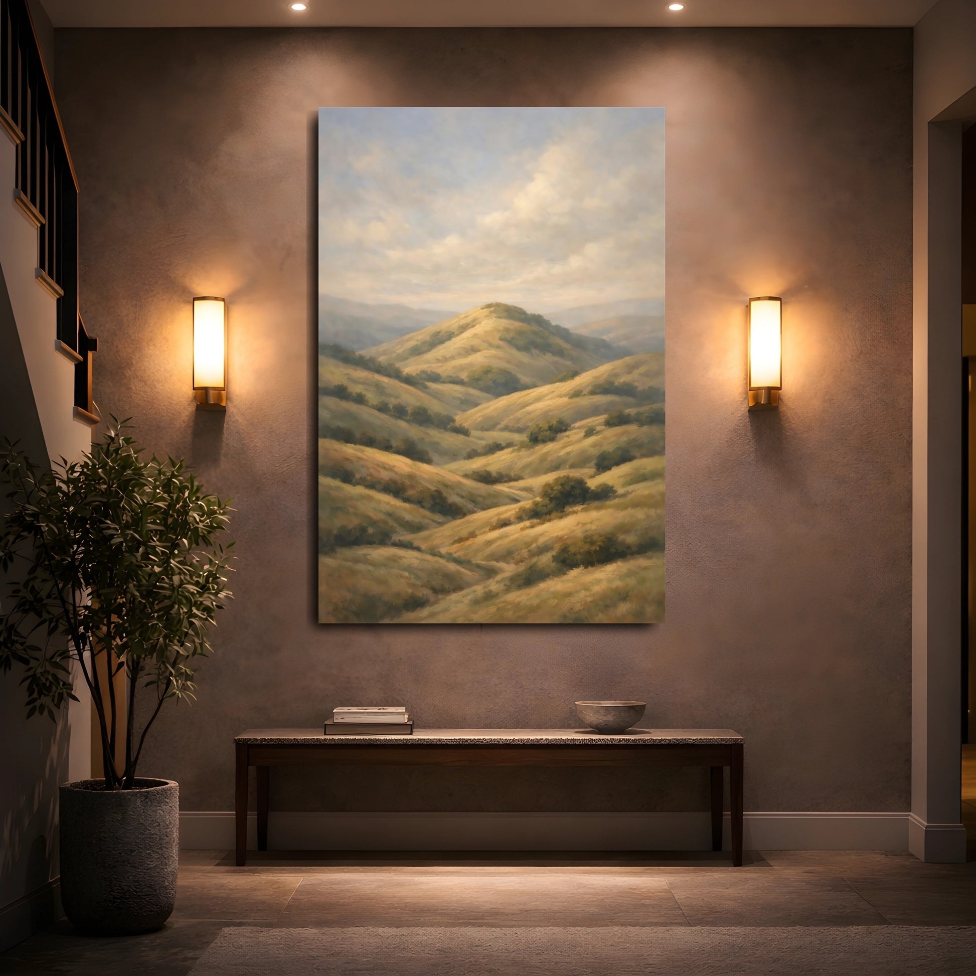 Mockup 4. Nature Rolling Hills Golden Hills shown as stretched canvas wall art