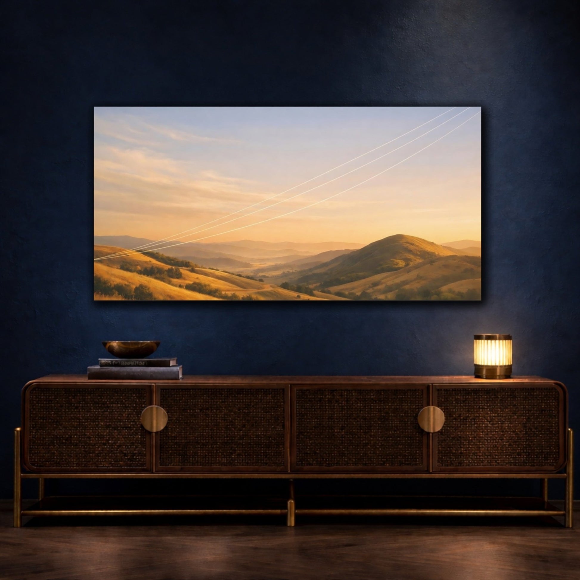 Nature Rolling Hills Golden Sunset - Canvas Wall Art Print - YesArtYes