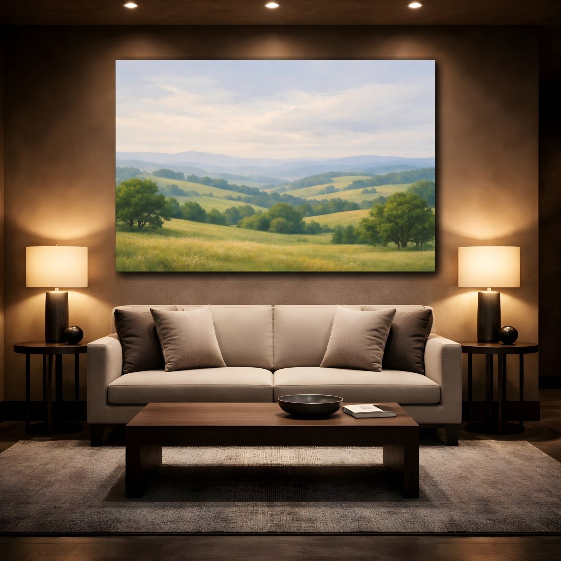 Nature Rolling Hills Green And Gold - Canvas Wall Art Print - YesArtYes