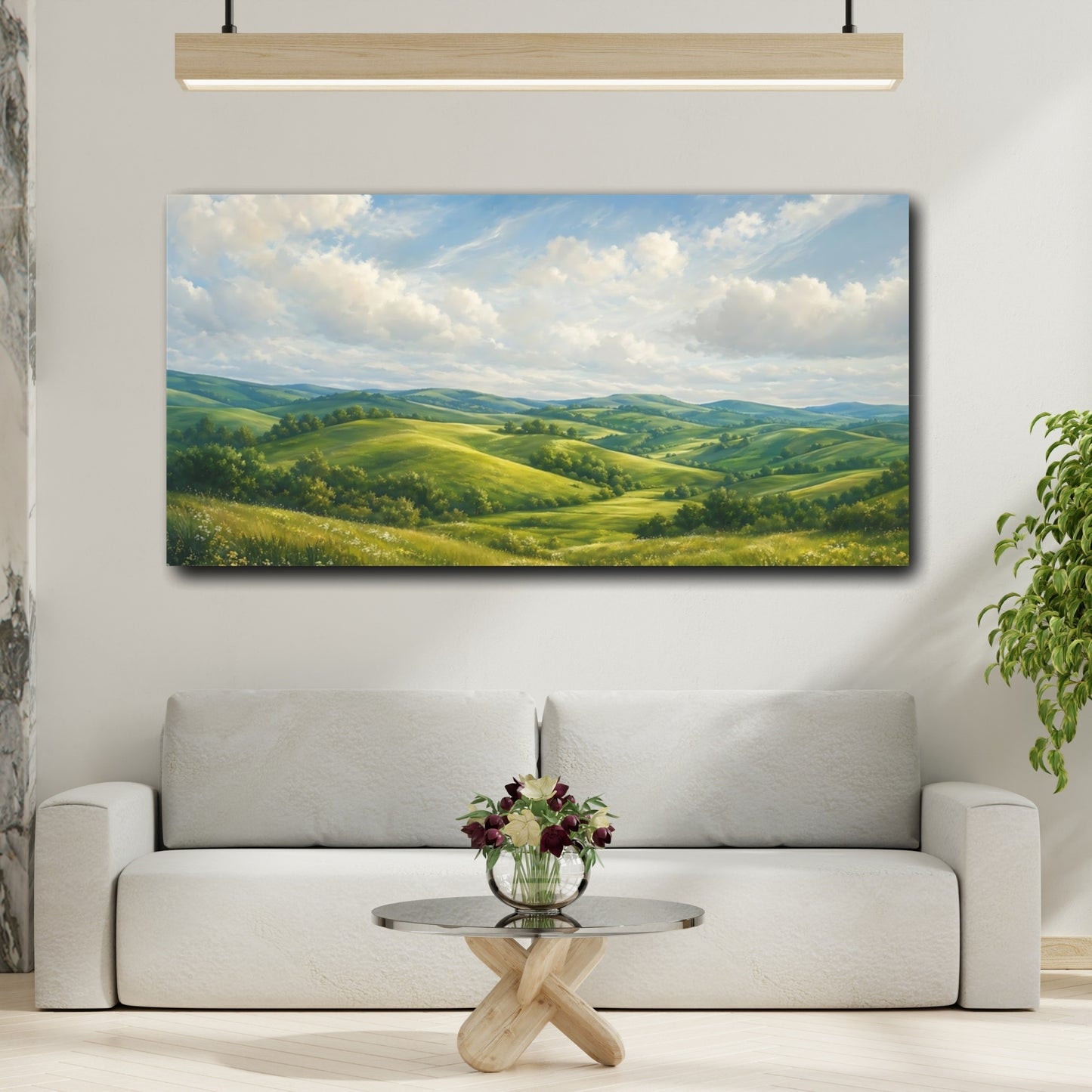 Mockup 3. Nature Rolling Hills Green Landscape shown as stretched canvas wall art