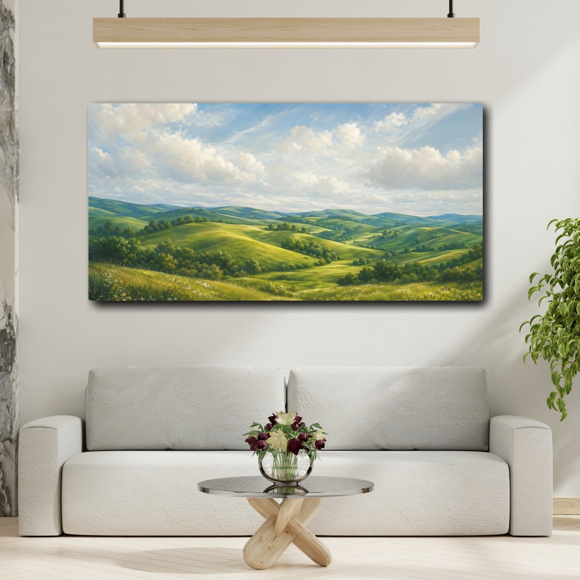 Mockup 3. Nature Rolling Hills Green Landscape shown as stretched canvas wall art