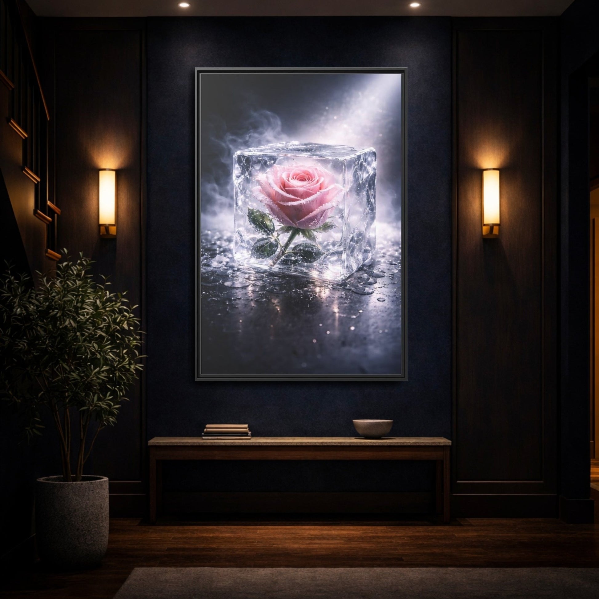 Nature Rose Pink Ice - Framed Canvas Wall Art Print - YesArtYes