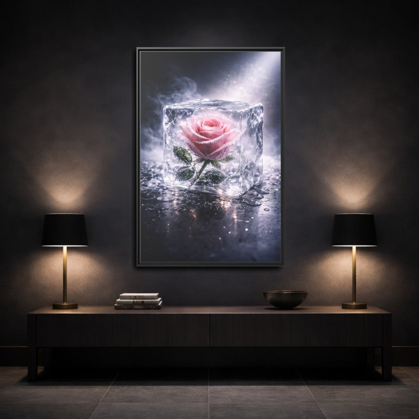 Nature Rose Pink Ice - Framed Canvas Wall Art Print - YesArtYes