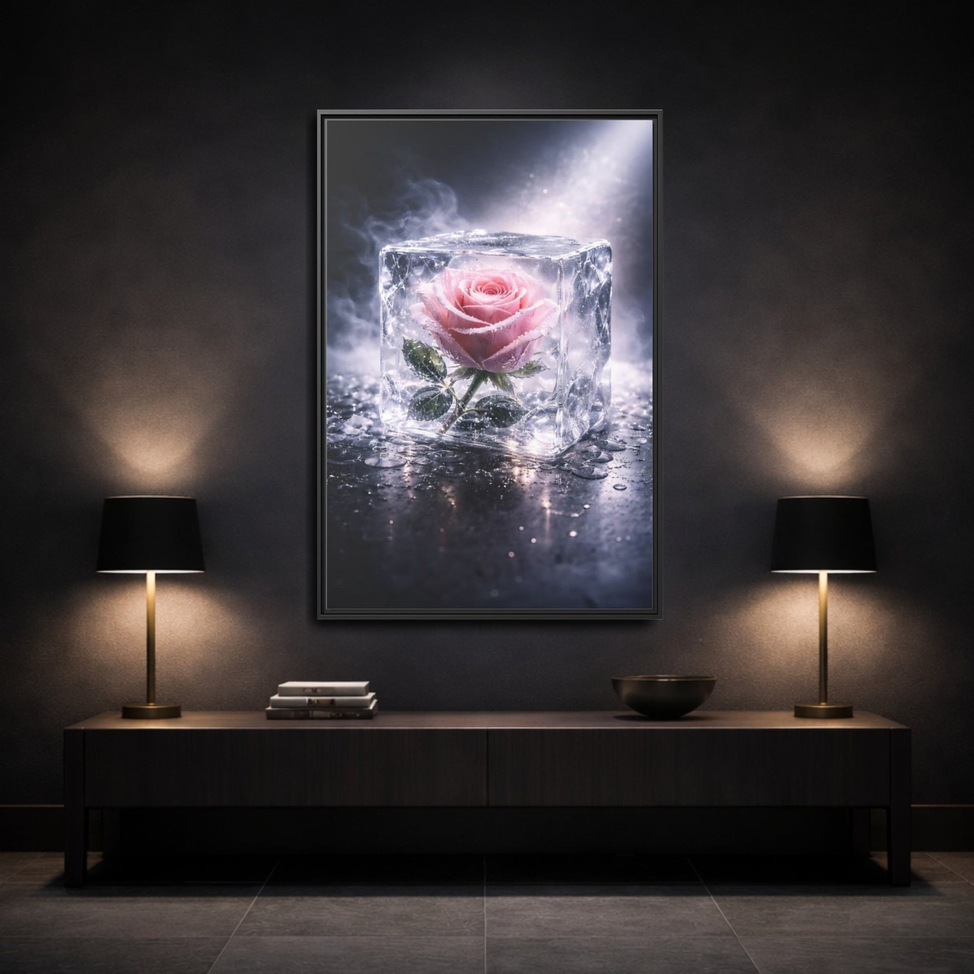 Nature Rose Pink Ice - Framed Canvas Wall Art Print - YesArtYes