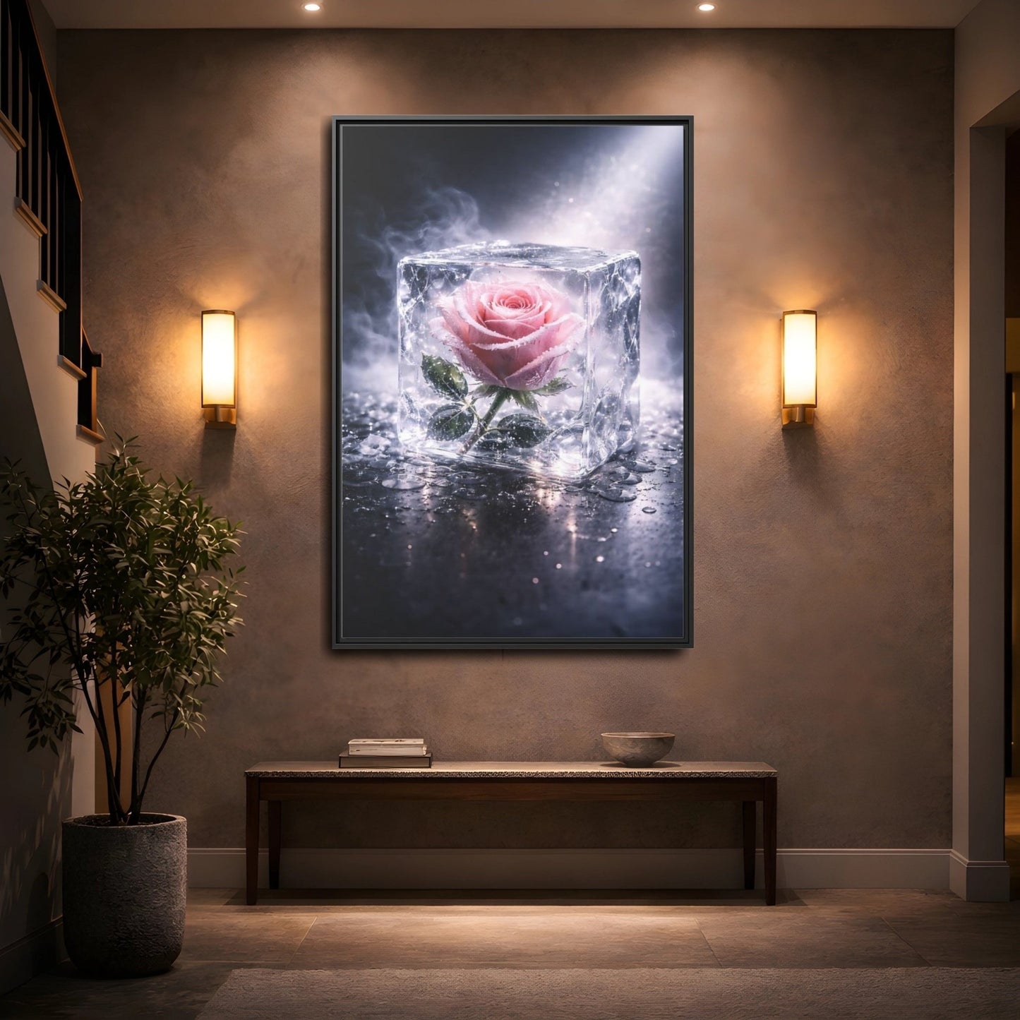 Nature Rose Pink Ice - Framed Canvas Wall Art Print - YesArtYes