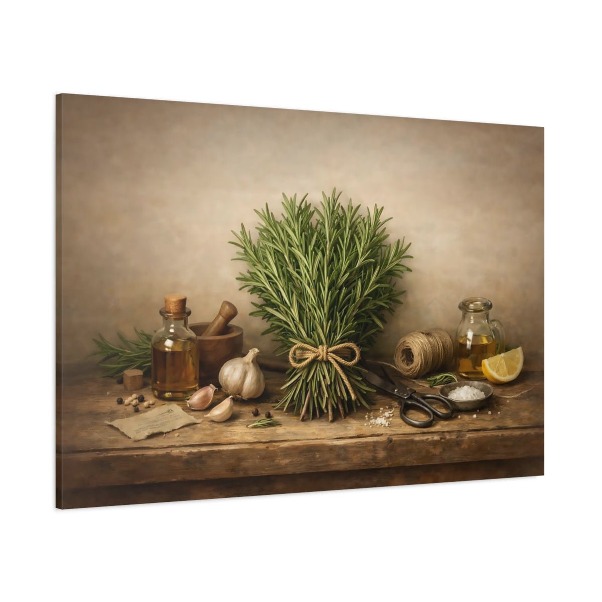 Nature Rosemary Herbs Still Life - Canvas Wall Art Print - YesArtYes