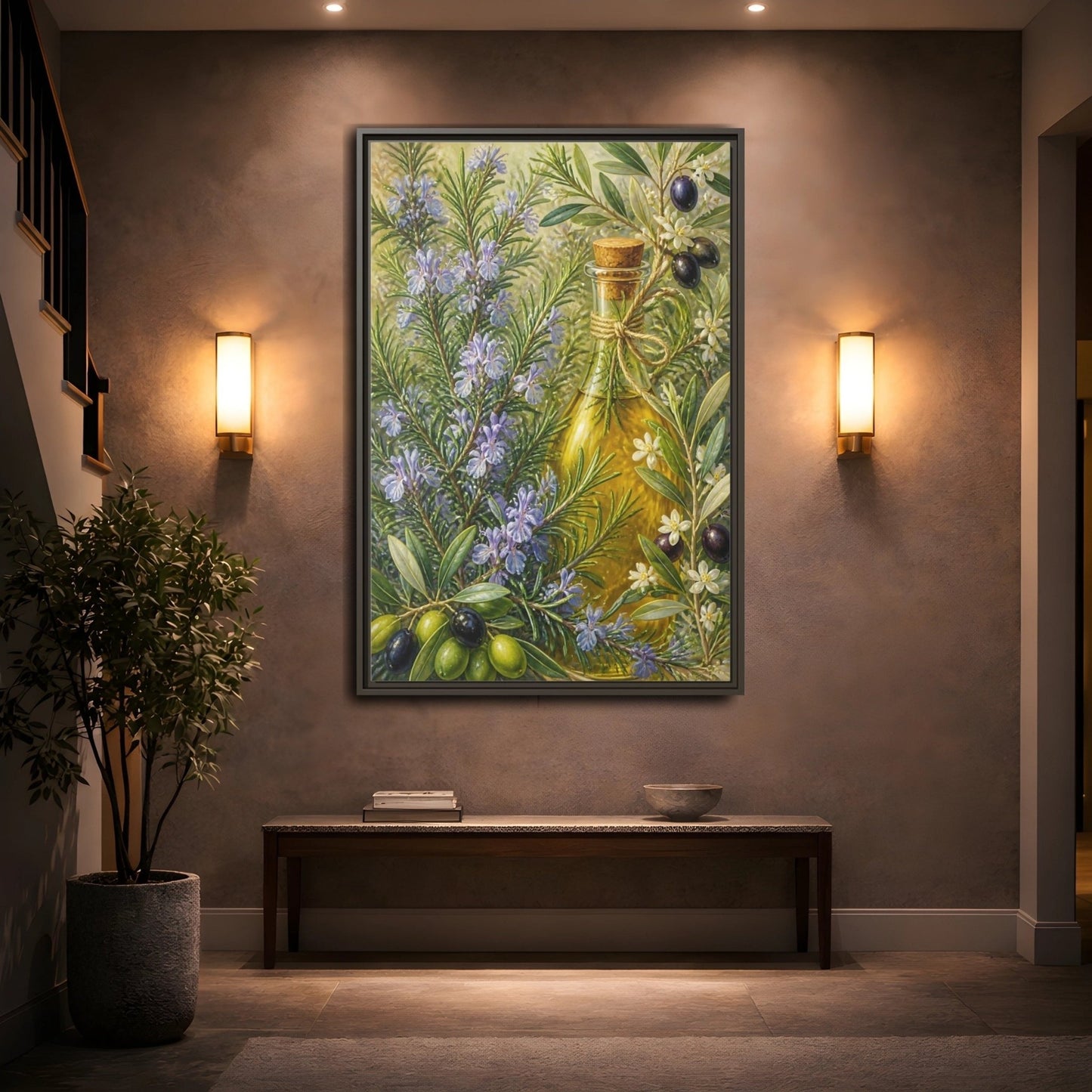 Nature Rosemary Olives Framed Canvas Print Wall Art – Kitchen Decor, Feature - YesArtYes