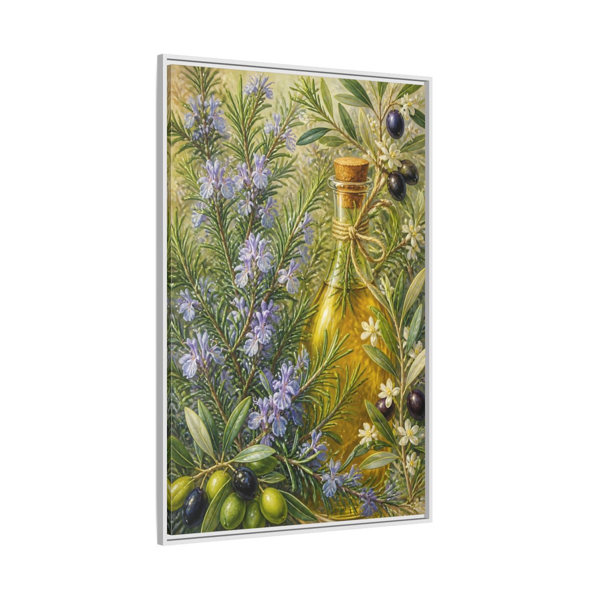 Side Mockup 7. Nature Rosemary, Olives Rosemary Olives shown as framed canvas print
