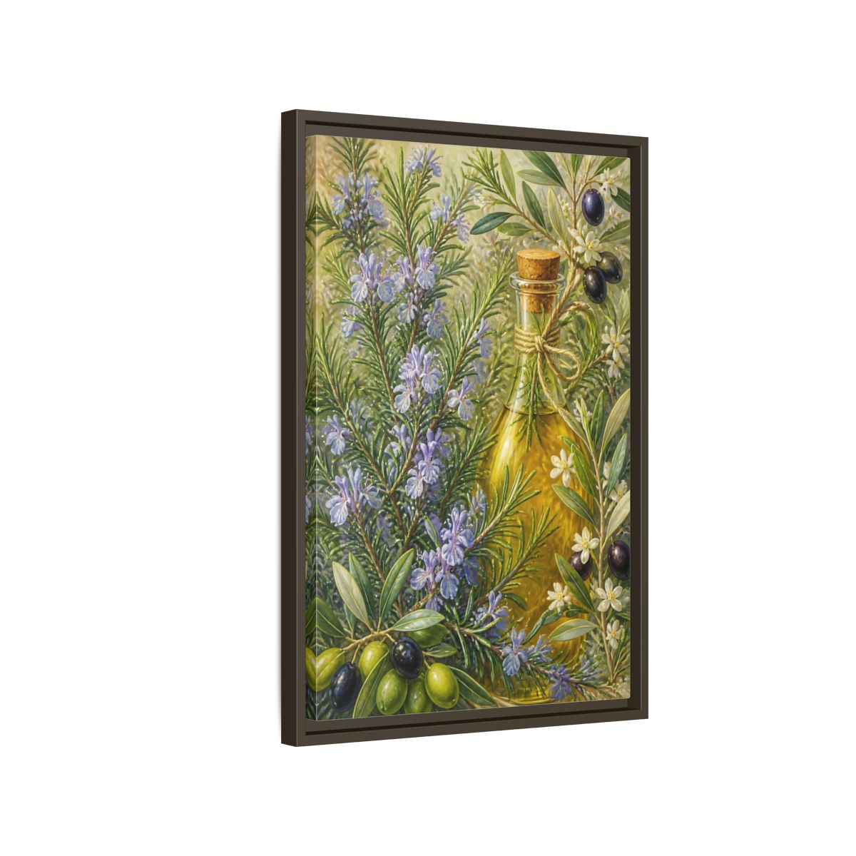 Side Mockup 2. Nature Rosemary, Olives Rosemary Olives shown as framed canvas print