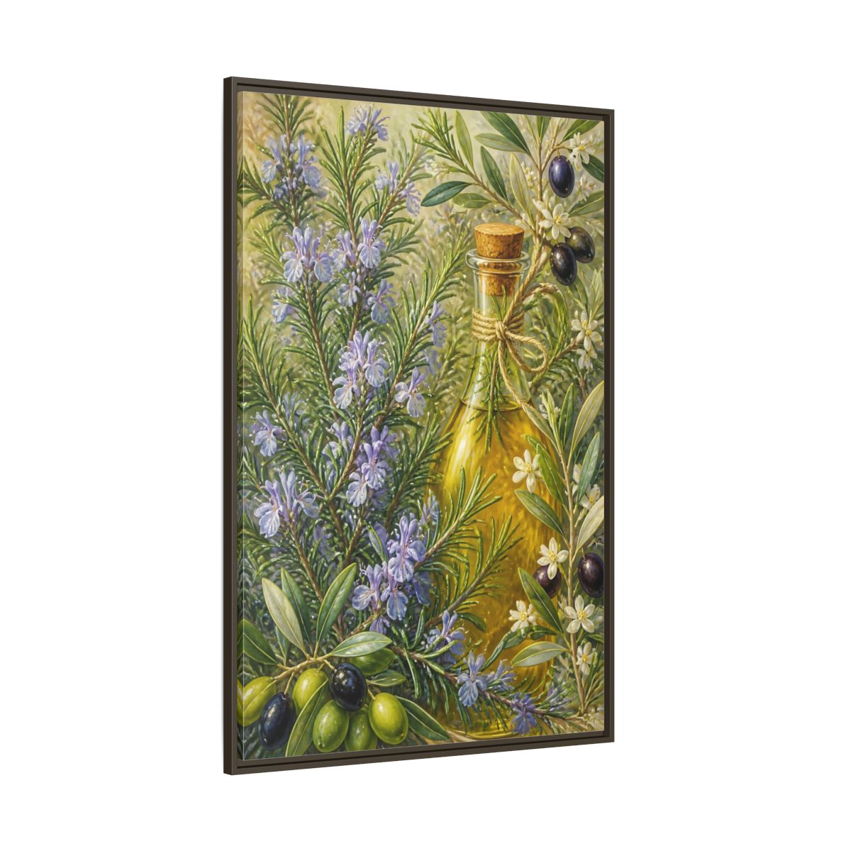 Side Mockup 8. Nature Rosemary, Olives Rosemary Olives shown as framed canvas print