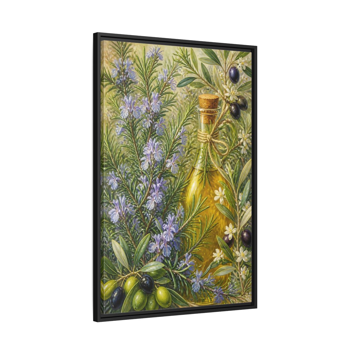 Side Mockup 13. Nature Rosemary, Olives Rosemary Olives shown as framed canvas print