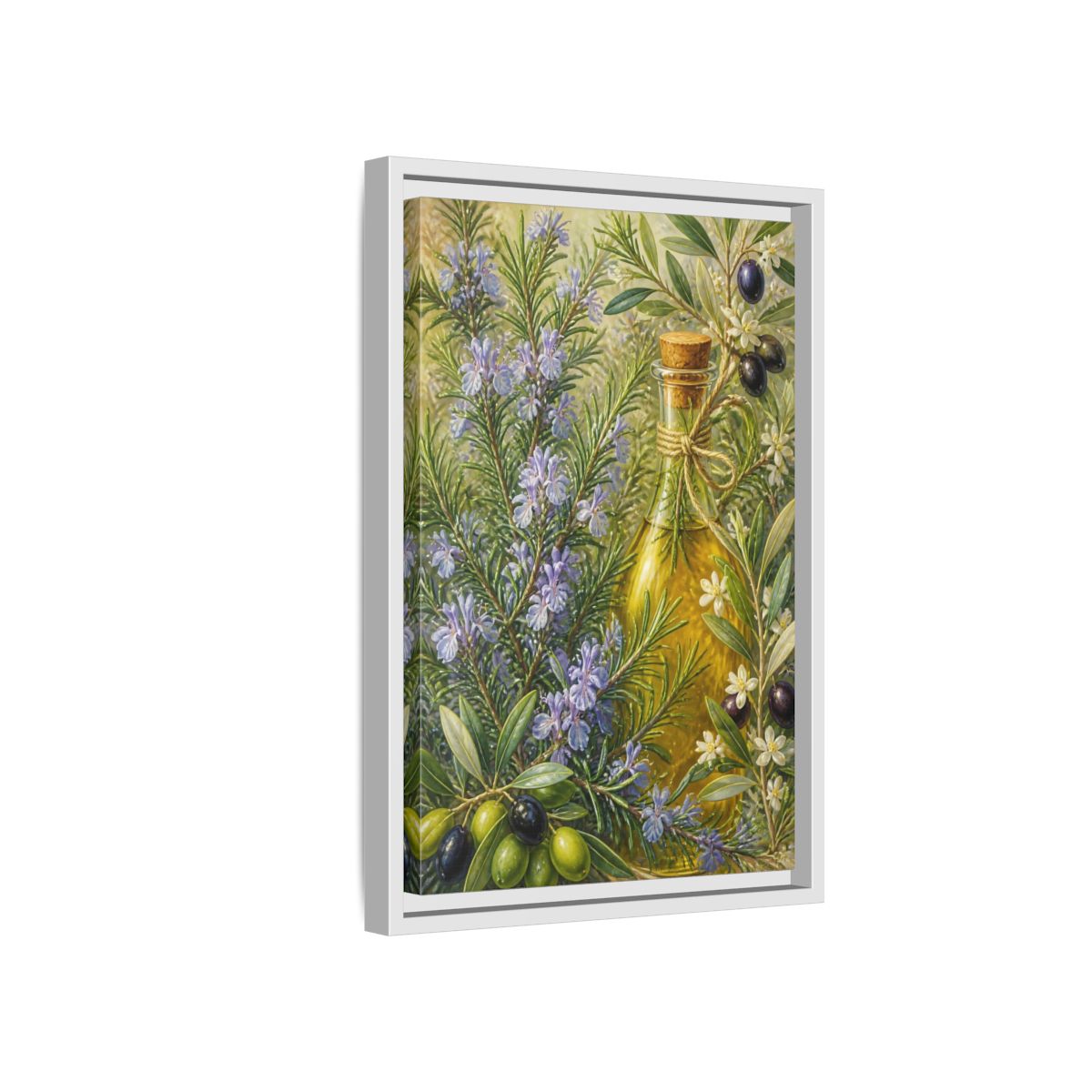 Side Mockup 4. Nature Rosemary, Olives Rosemary Olives shown as framed canvas print