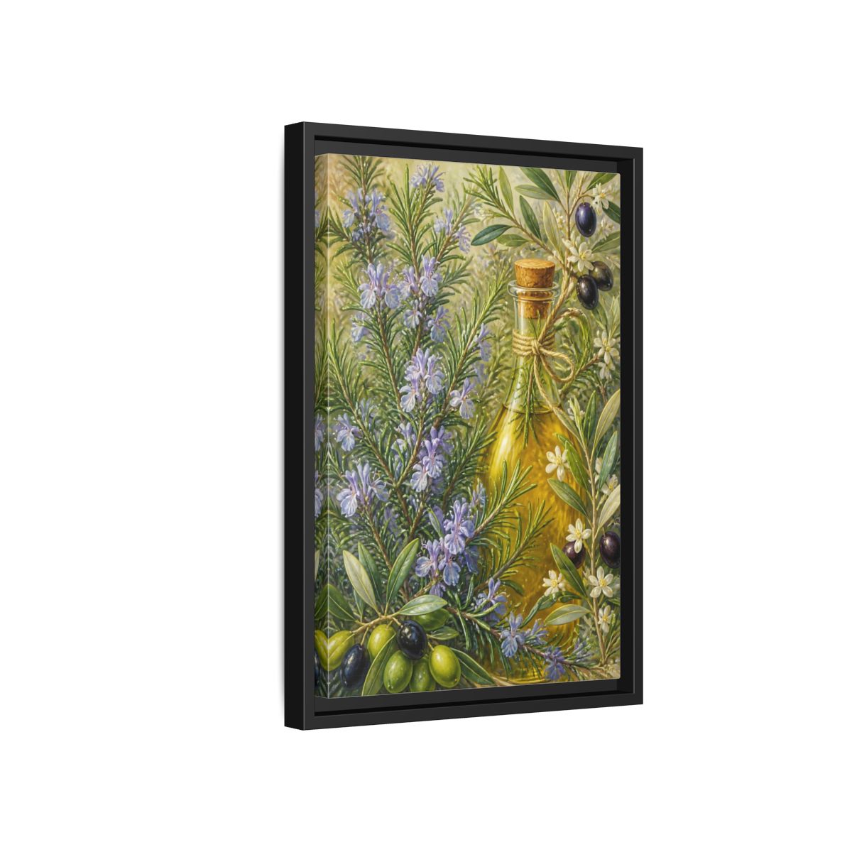 Side Mockup 6. Nature Rosemary, Olives Rosemary Olives shown as framed canvas print