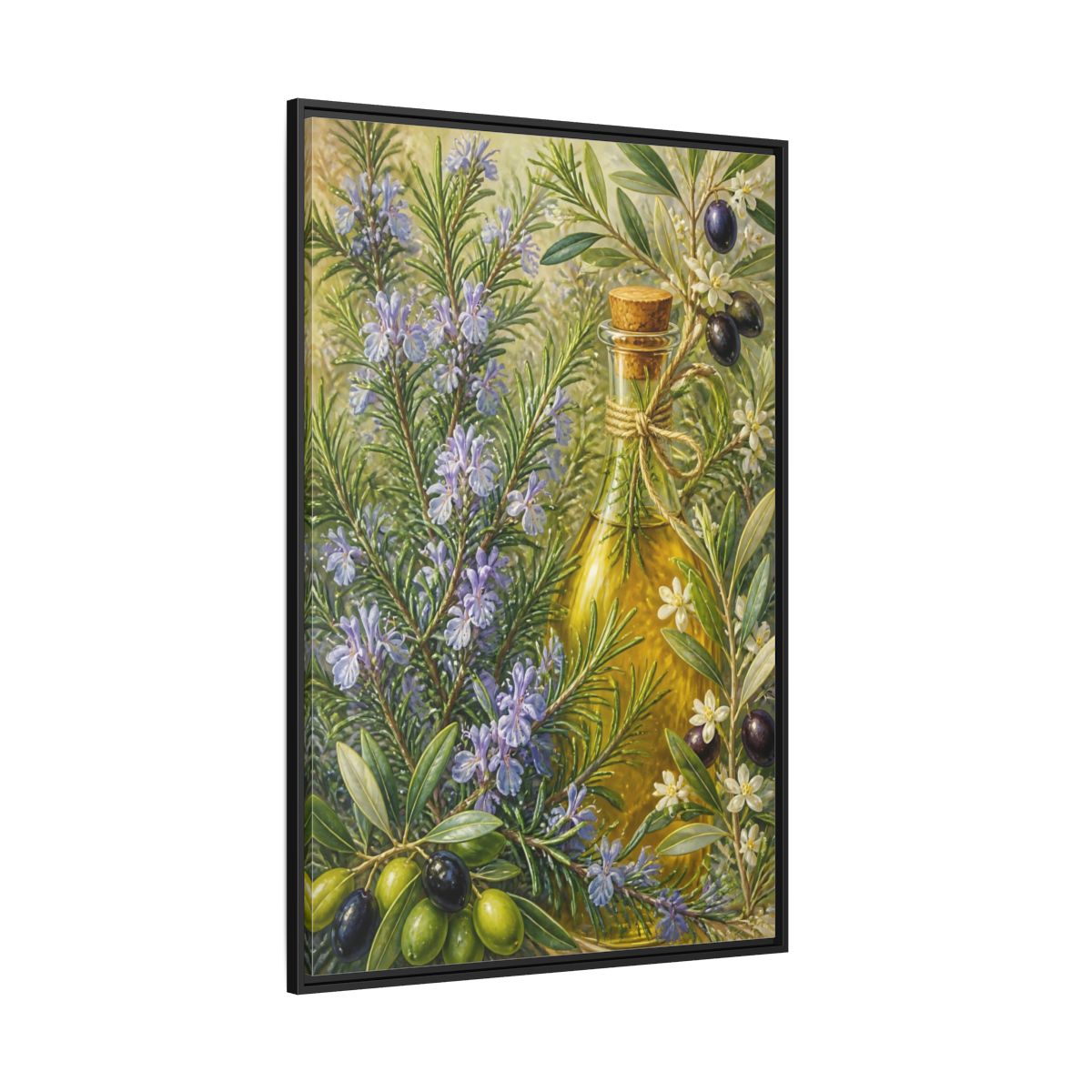 Side Mockup 12. Nature Rosemary, Olives Rosemary Olives shown as framed canvas print