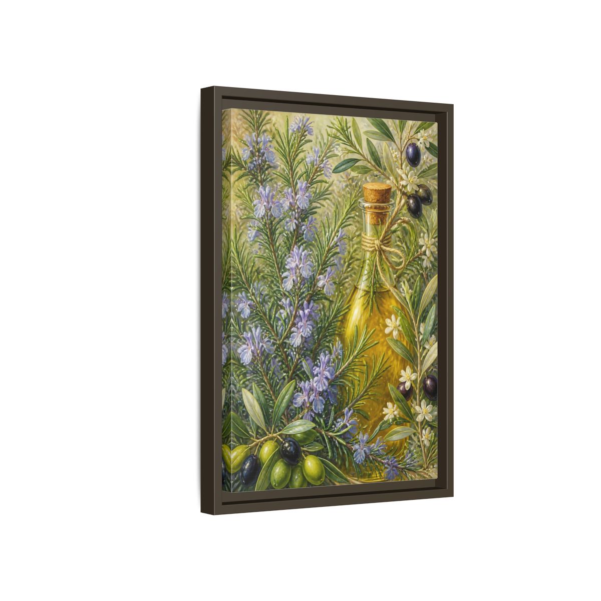 Side Mockup 5. Nature Rosemary, Olives Rosemary Olives shown as framed canvas print