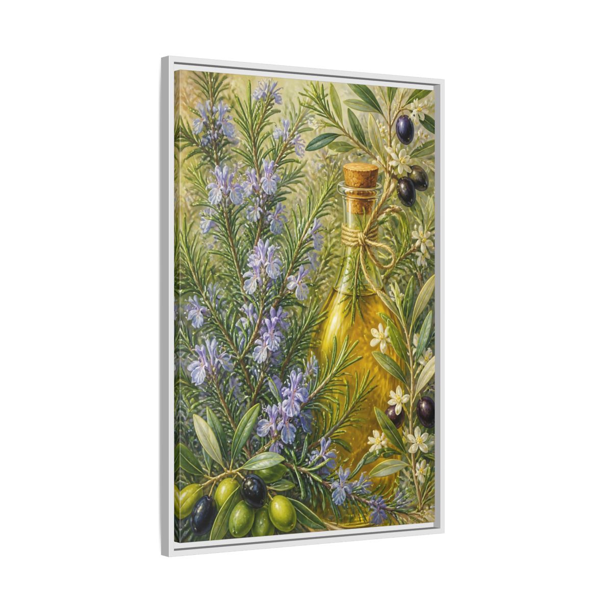 Side Mockup 9. Nature Rosemary, Olives Rosemary Olives shown as framed canvas print
