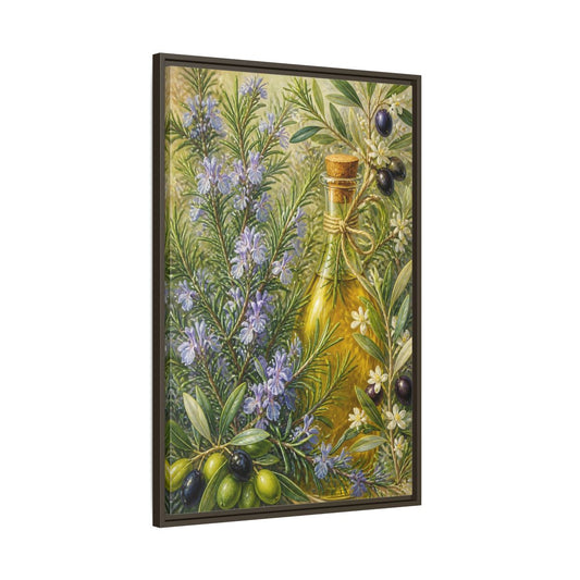 Main Mockup. Nature Rosemary, Olives Rosemary Olives shown as framed canvas print