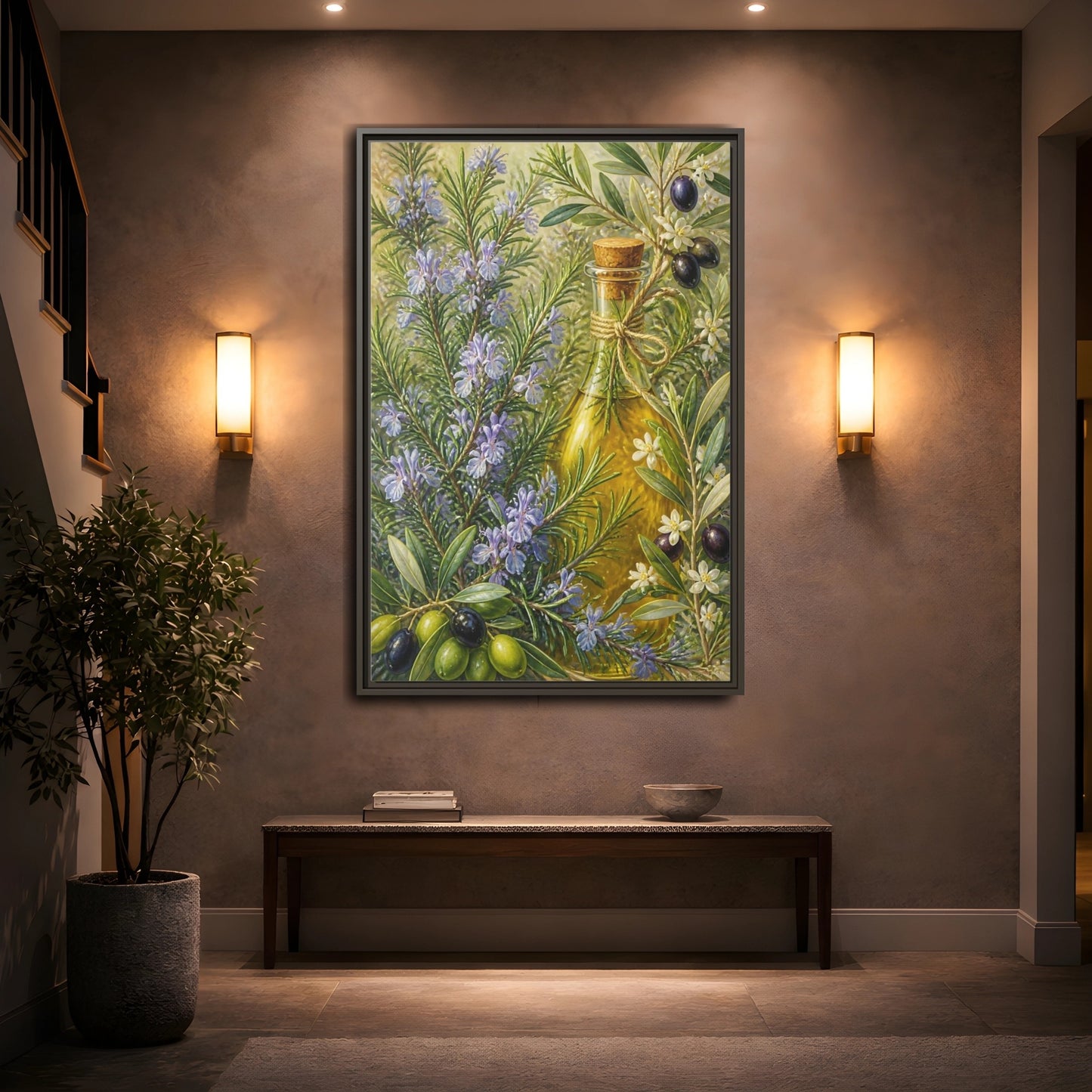 Mockup 2. Nature Rosemary, Olives Rosemary Olives shown as framed canvas print