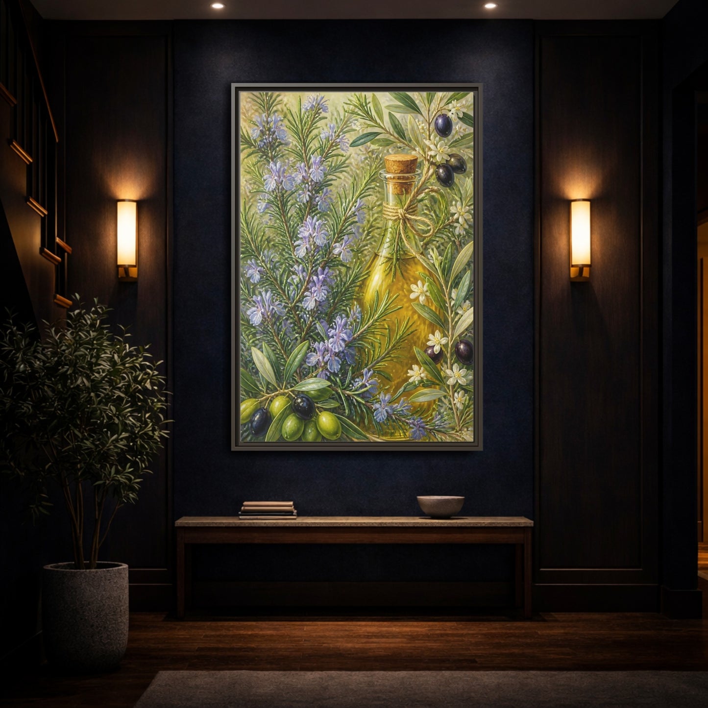 Mockup 4. Nature Rosemary, Olives Rosemary Olives shown as framed canvas print