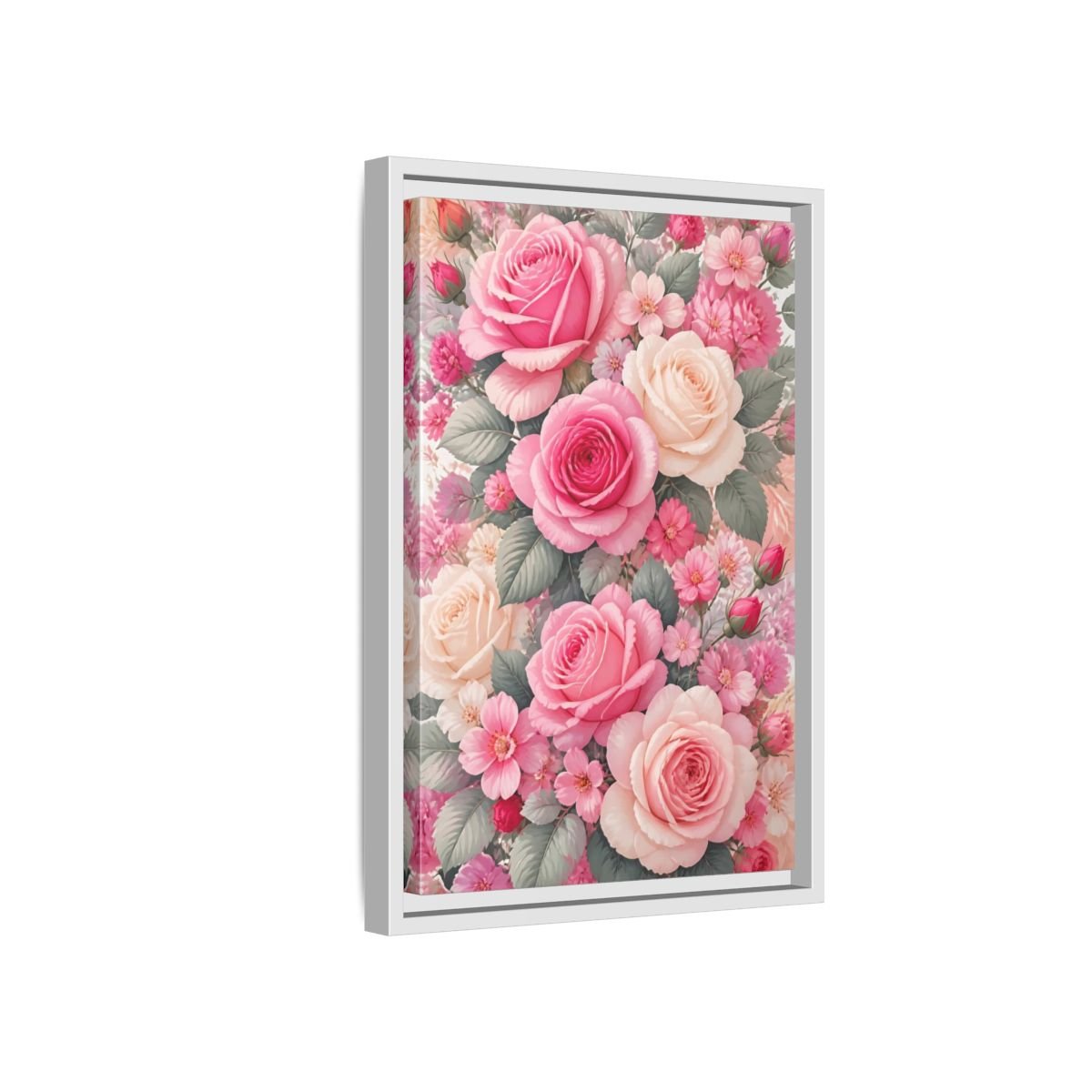 Nature Roses Pink Framed Canvas Print Wall Art – Romantic Living Room, Above Fireplace - YesArtYes