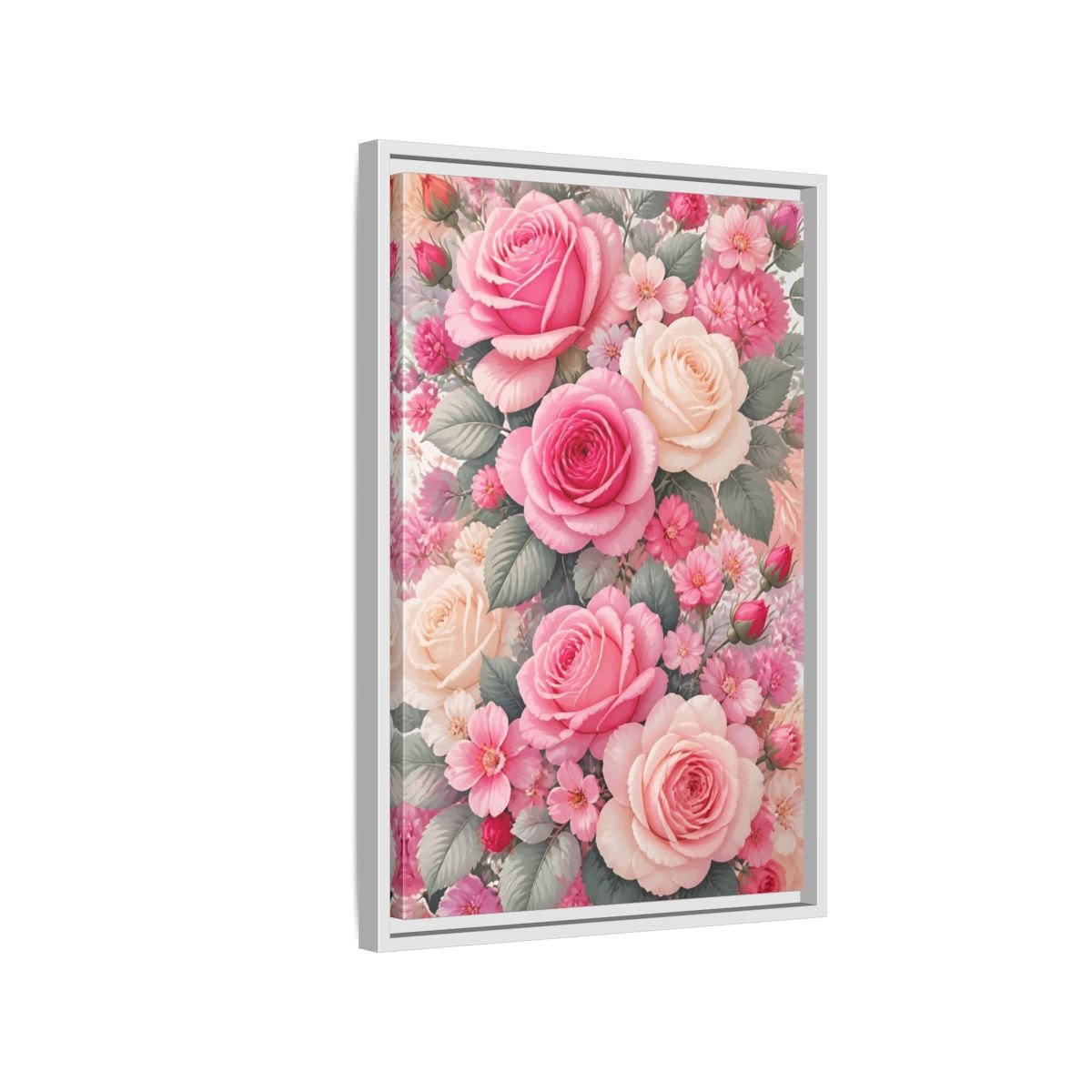 Nature Roses Pink Framed Canvas Print Wall Art – Romantic Living Room, Above Fireplace - YesArtYes