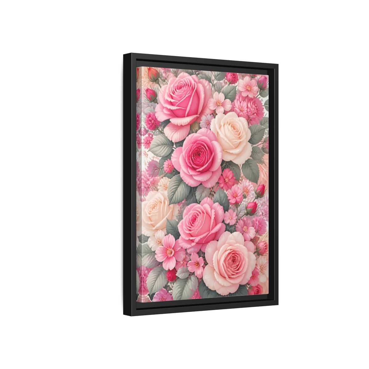 Side Mockup 6. Nature Roses Pink Roses shown as framed canvas print