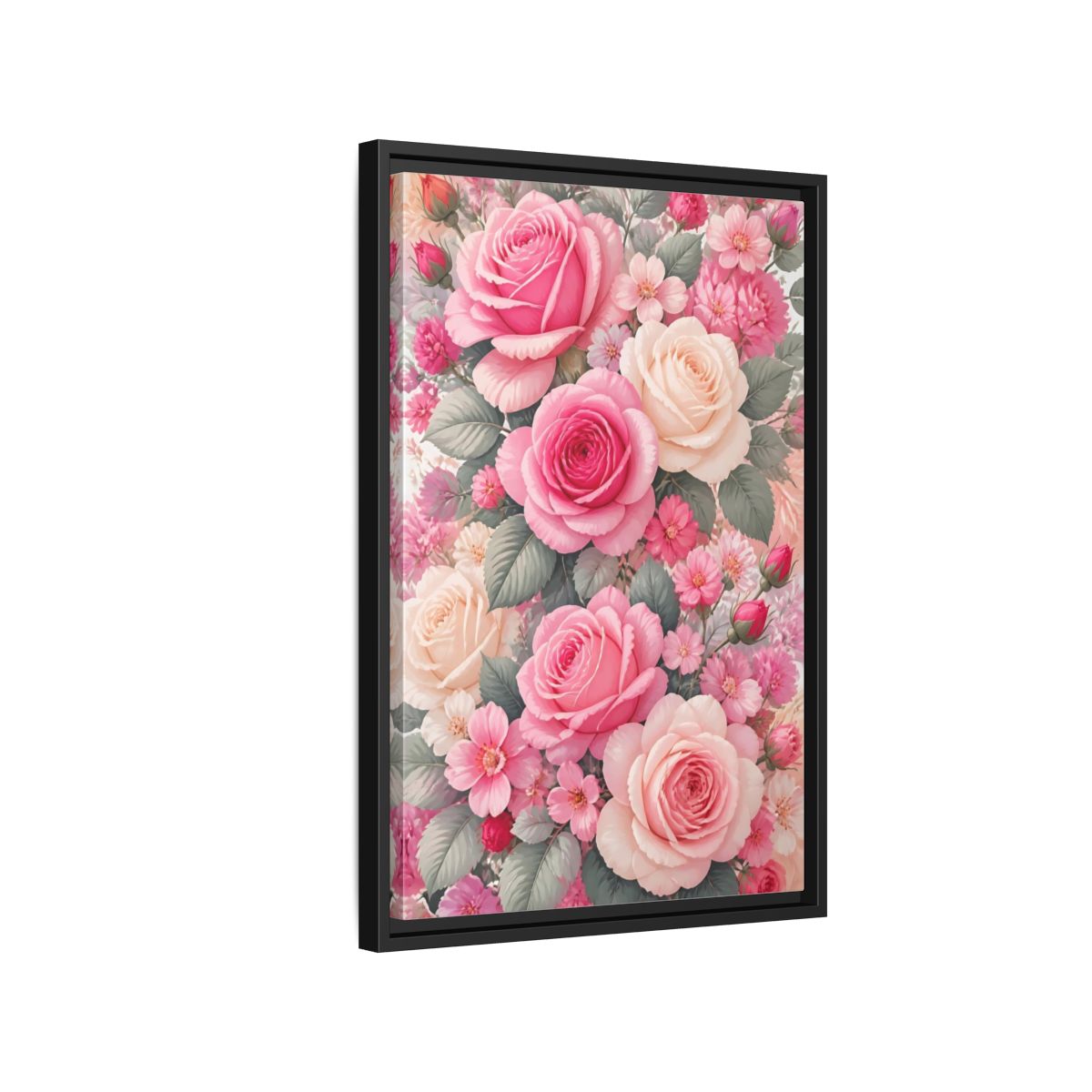 Side Mockup 3. Nature Roses Pink Roses shown as framed canvas print