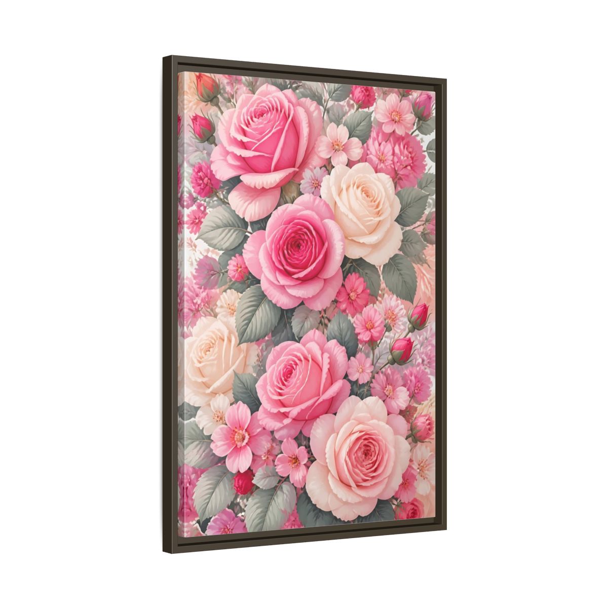 Side Mockup 11. Nature Roses Pink Roses shown as framed canvas print