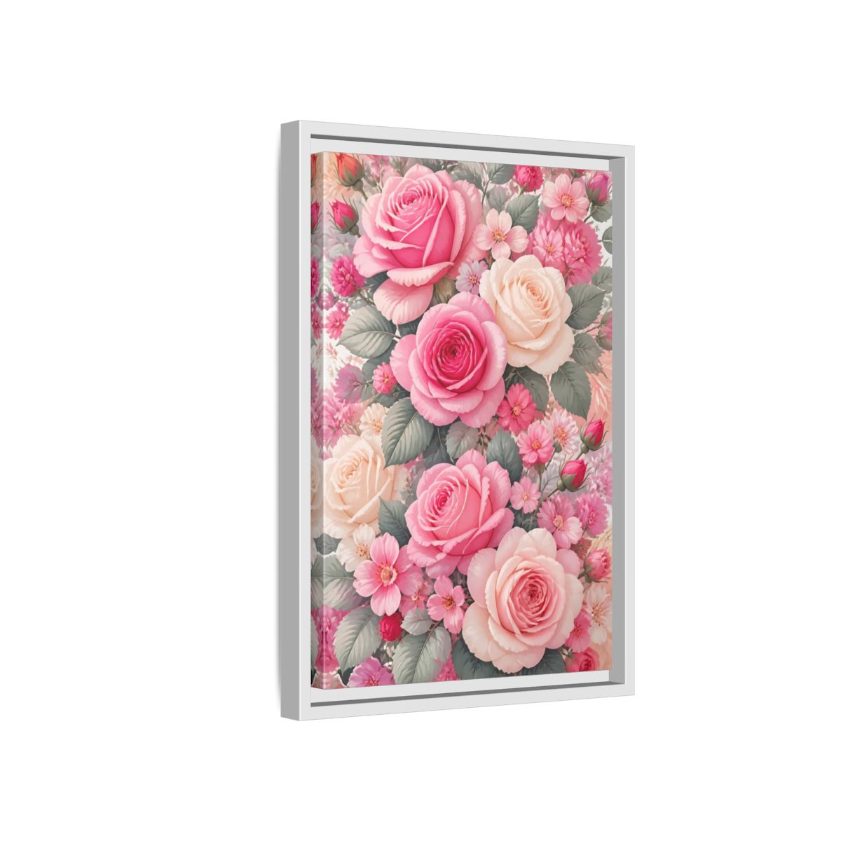 Side Mockup 4. Nature Roses Pink Roses shown as framed canvas print
