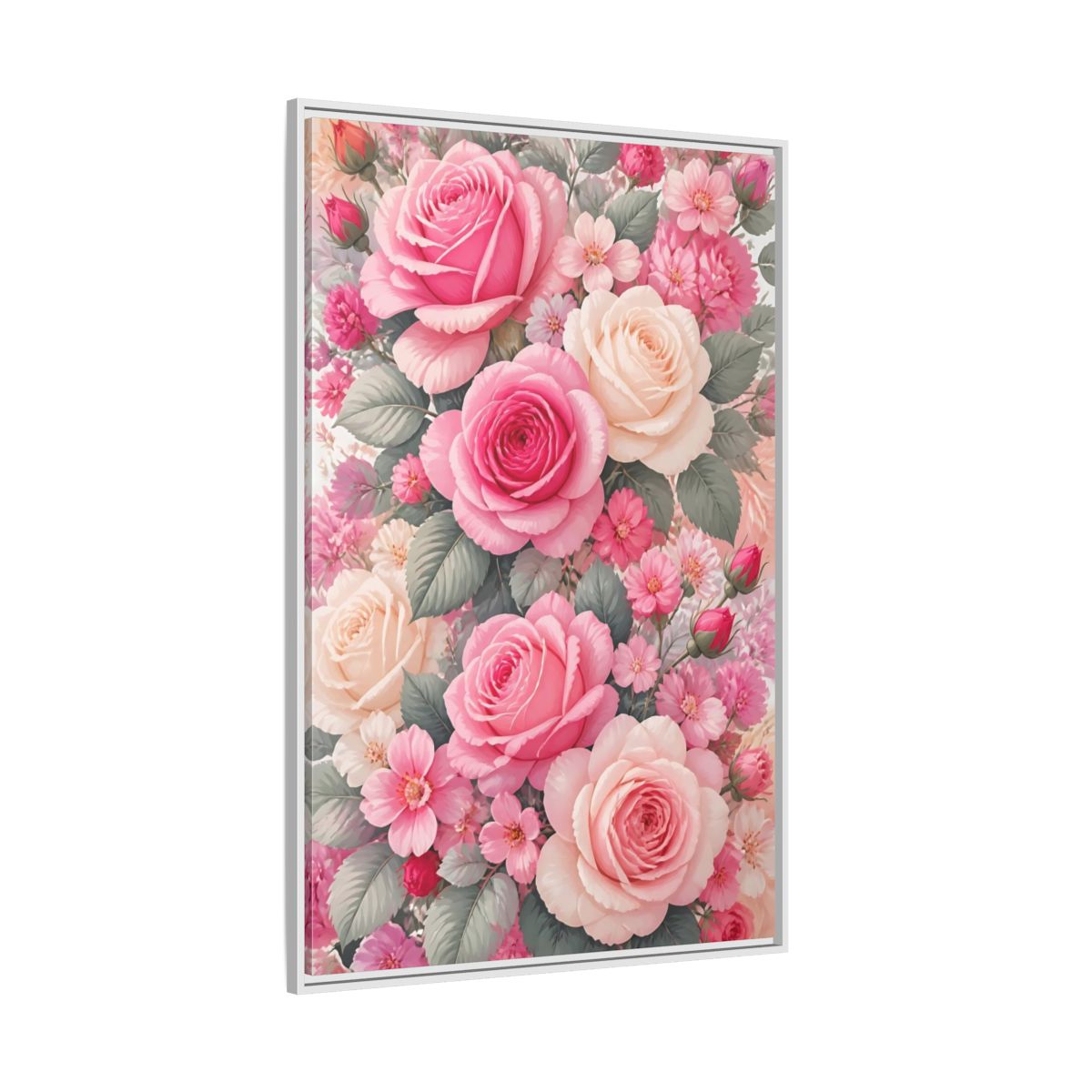 Side Mockup 7. Nature Roses Pink Roses shown as framed canvas print