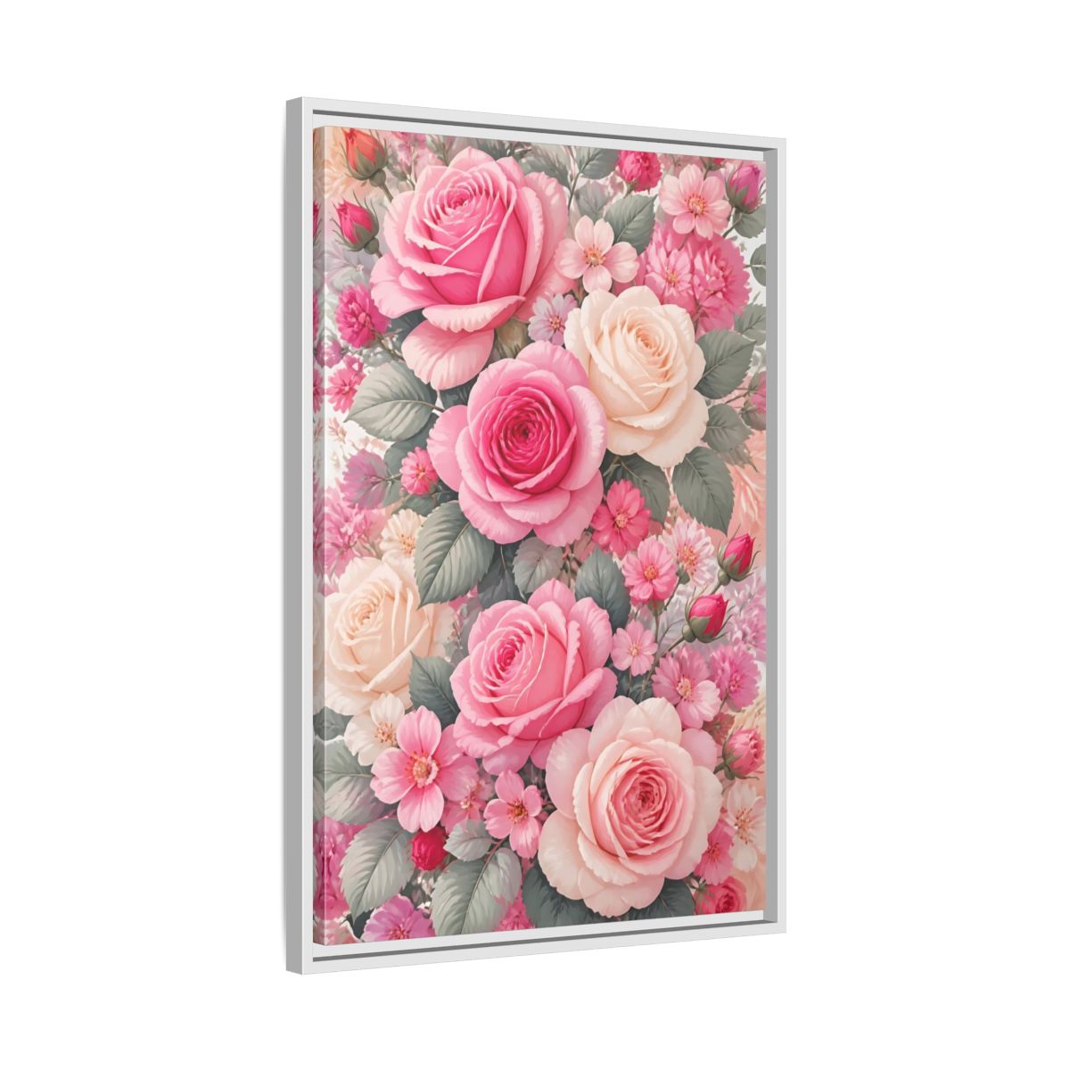 Side Mockup 10. Nature Roses Pink Roses shown as framed canvas print
