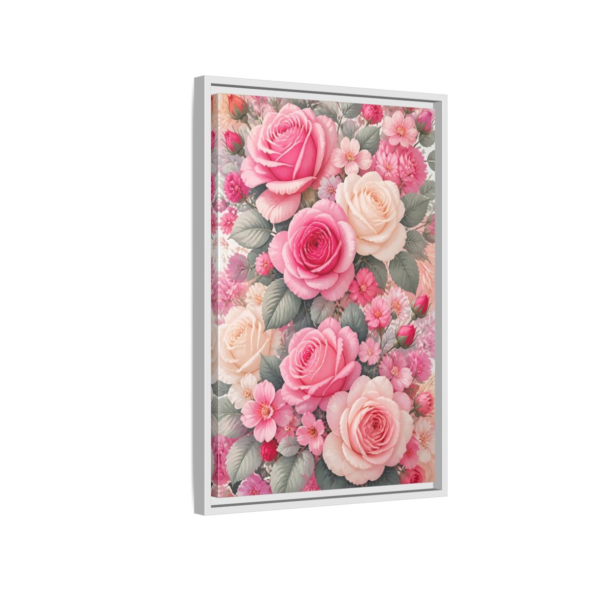 Side Mockup 1. Nature Roses Pink Roses shown as framed canvas print