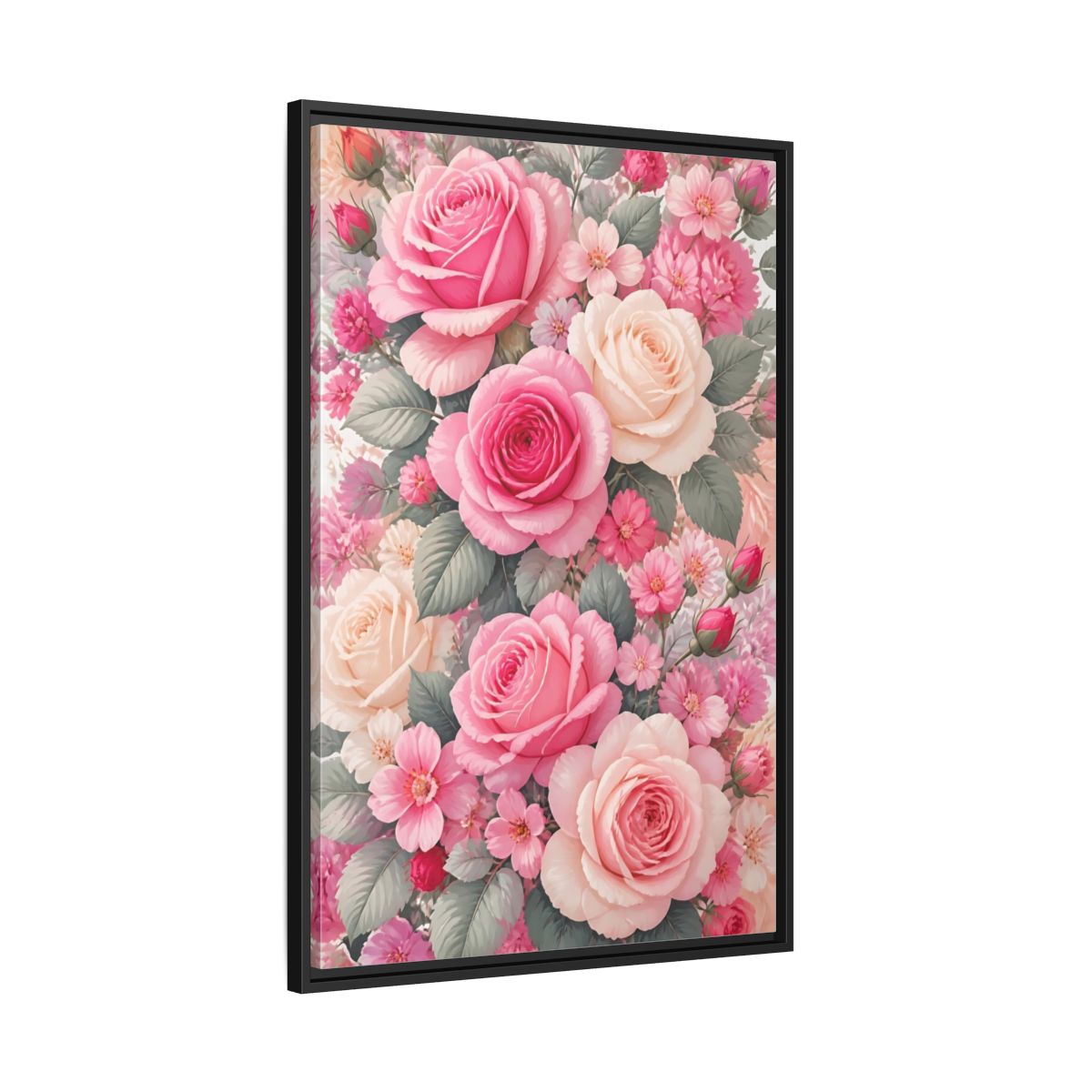 Side Mockup 13. Nature Roses Pink Roses shown as framed canvas print