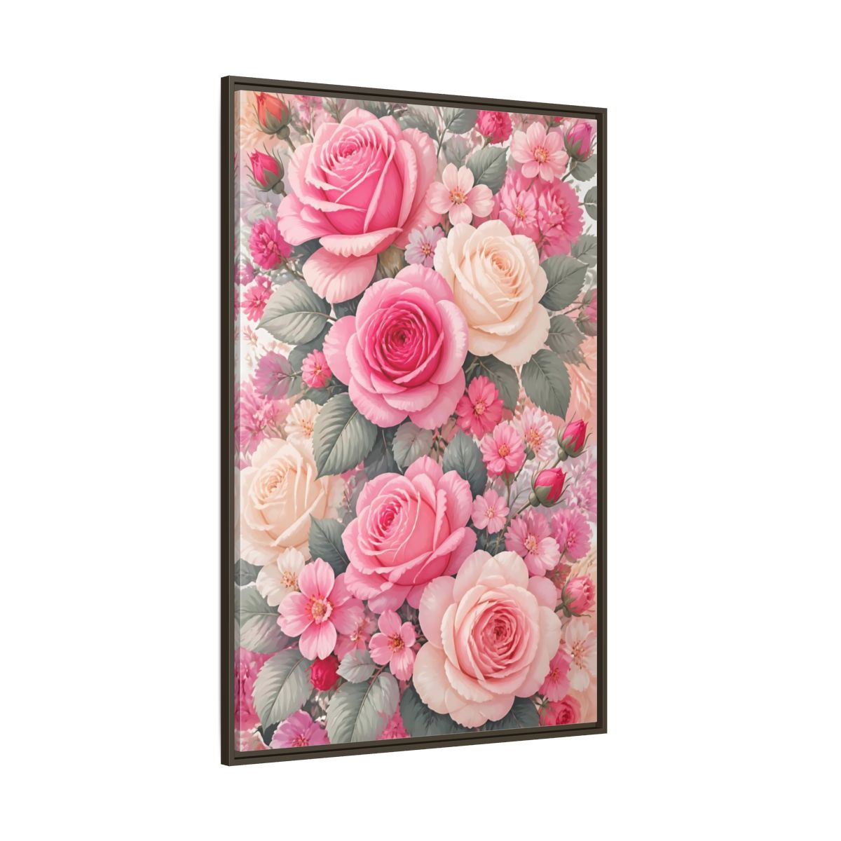 Side Mockup 8. Nature Roses Pink Roses shown as framed canvas print