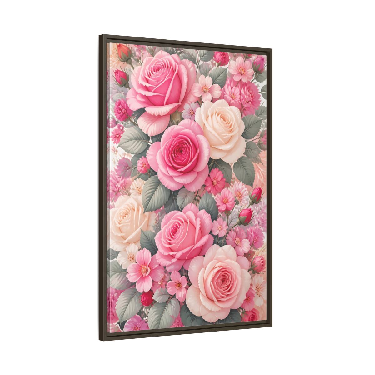 Main Mockup. Nature Roses Pink Roses shown as framed canvas print