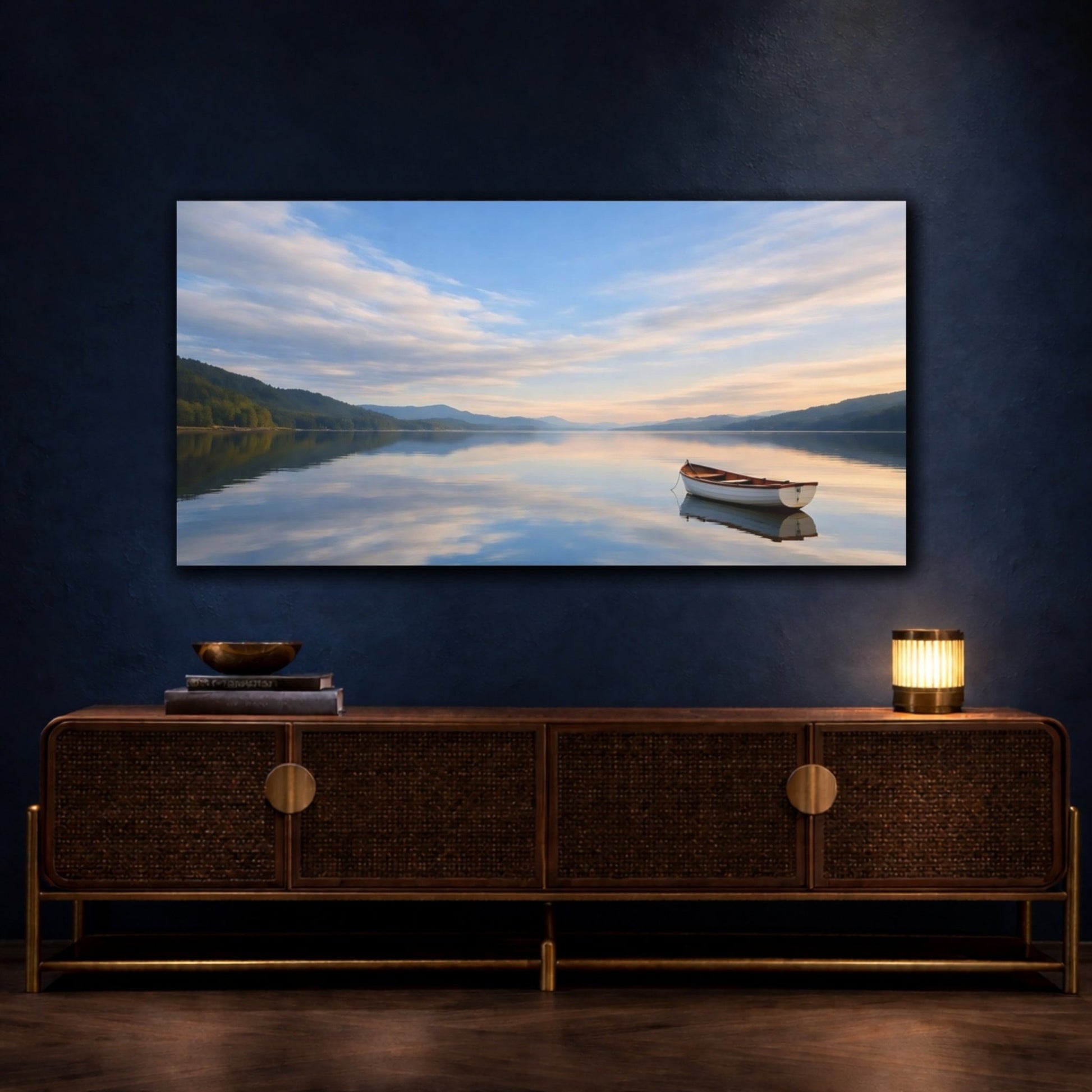 Nature Rowboat Blue Lake Boat - Canvas Wall Art Print - YesArtYes