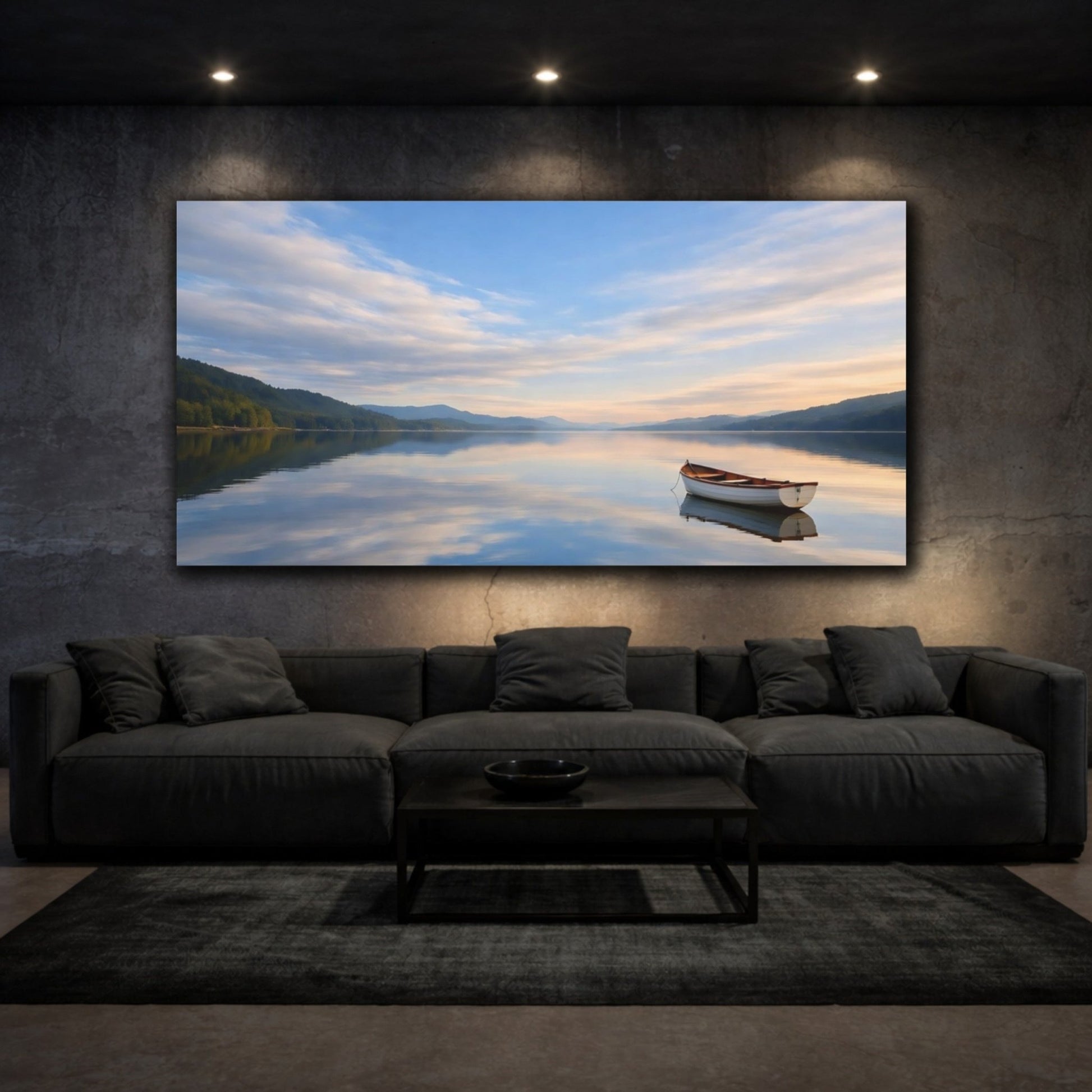 Nature Rowboat Blue Lake Boat - Canvas Wall Art Print - YesArtYes