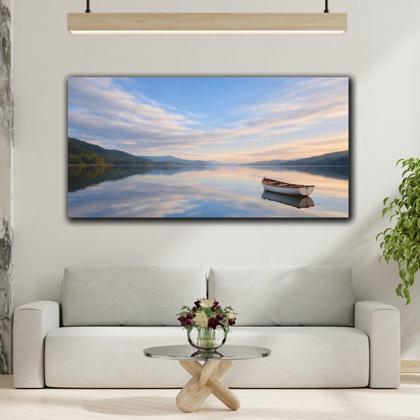 Nature Rowboat Blue Lake Boat - Canvas Wall Art Print - YesArtYes