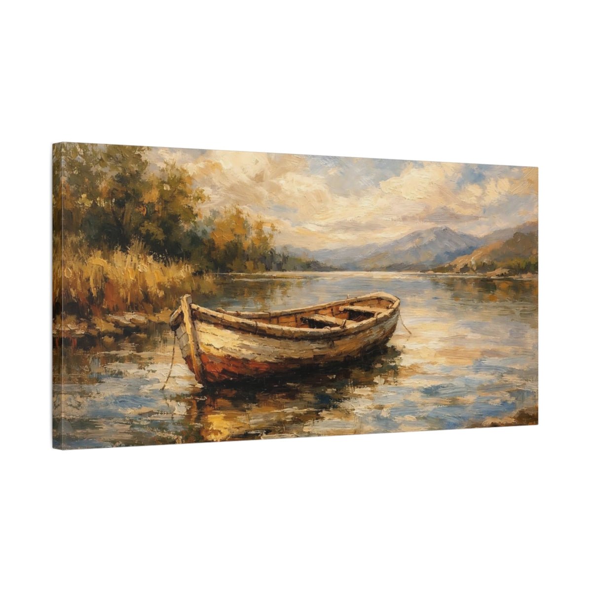 Nature Rowboat Lake Boat Landscape - Canvas Wall Art Print - YesArtYes