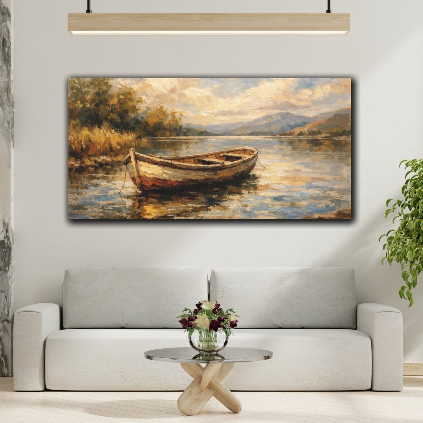 Nature Rowboat Lake Boat Landscape - Canvas Wall Art Print - YesArtYes